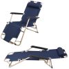 Set of 2 Portable Chaise Lounge Chair 60"L Flat Folding Outdoor Recliner Chair, Dark Blue/Blue